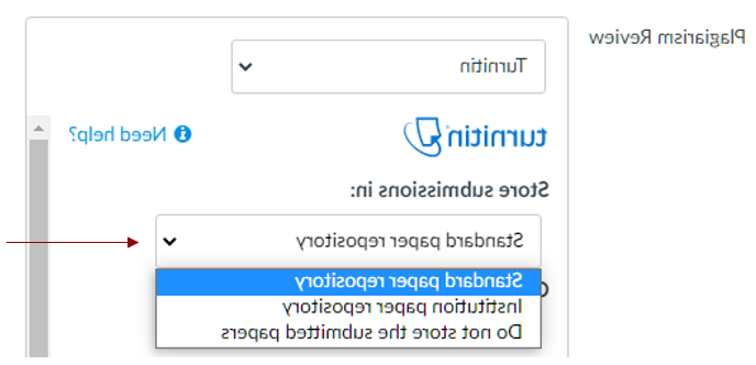 screenshot of the plagiarism review store submission dropdown menu